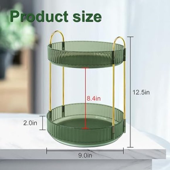 2 Tiers - 360° Turntable Makeup Organizer - Lazy Susan Cosmetics Storage - Picture 3 of 9